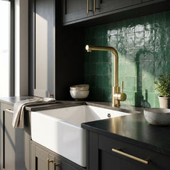 [BKT1332] Modern L-Neck Kitchen Sink Mixer Tap Single Lever, Top Fix Installation, 347 x 90 x 245 mm - Choice of Colour - Lifestyle 3