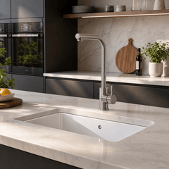 [BKT1333] Modern L-Neck Kitchen Sink Mixer Tap Single Lever, Top Fix Installation, 347 x 90 x 245 mm - Choice of Colour - Lifestyle 3