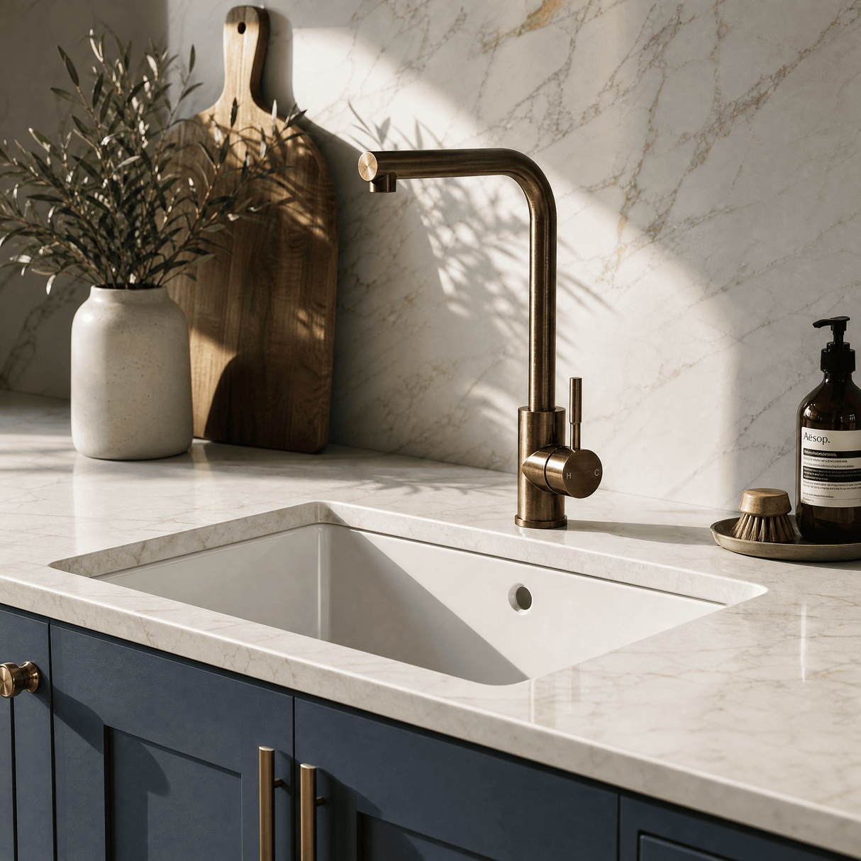 [BKT1334] Modern L-Neck Kitchen Sink Mixer Tap Single Lever, Top Fix Installation, 347 x 90 x 245 mm - Choice of Colour - Lifestyle 1