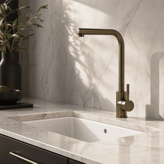 [BKT1334] Modern L-Neck Kitchen Sink Mixer Tap Single Lever, Top Fix Installation, 347 x 90 x 245 mm - Choice of Colour - Lifestyle 2