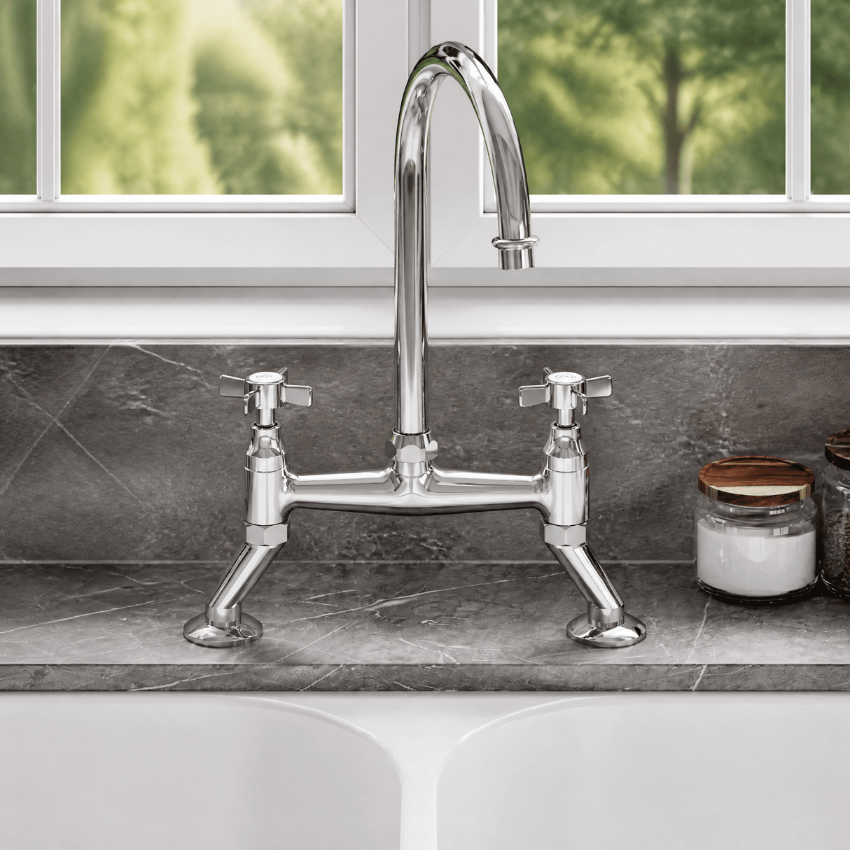 [BKT316B] Norbury Bridge Mixer Kitchen Tap - Crosshead or Lever Handles, Choice of Colour - Silo