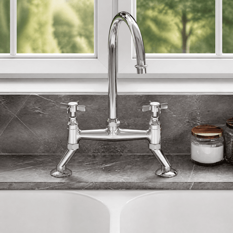 [BKT316B] Norbury Bridge Mixer Kitchen Tap - Crosshead or Lever Handles, Choice of Colour - Silo