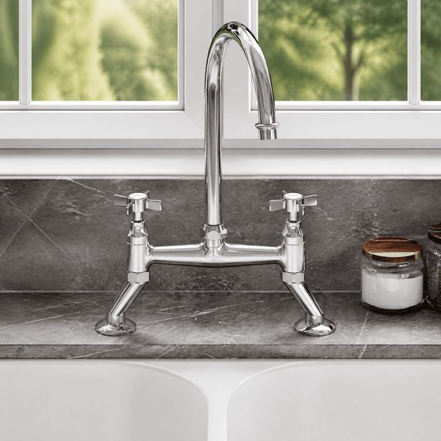 [BKT316B] Norbury Bridge Mixer Kitchen Tap - Crosshead or Lever Handles, Choice of Colour - Silo