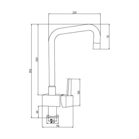 [BKT316] Norbury Square Side Action Lever Handle - Chrome - Technical Drawing