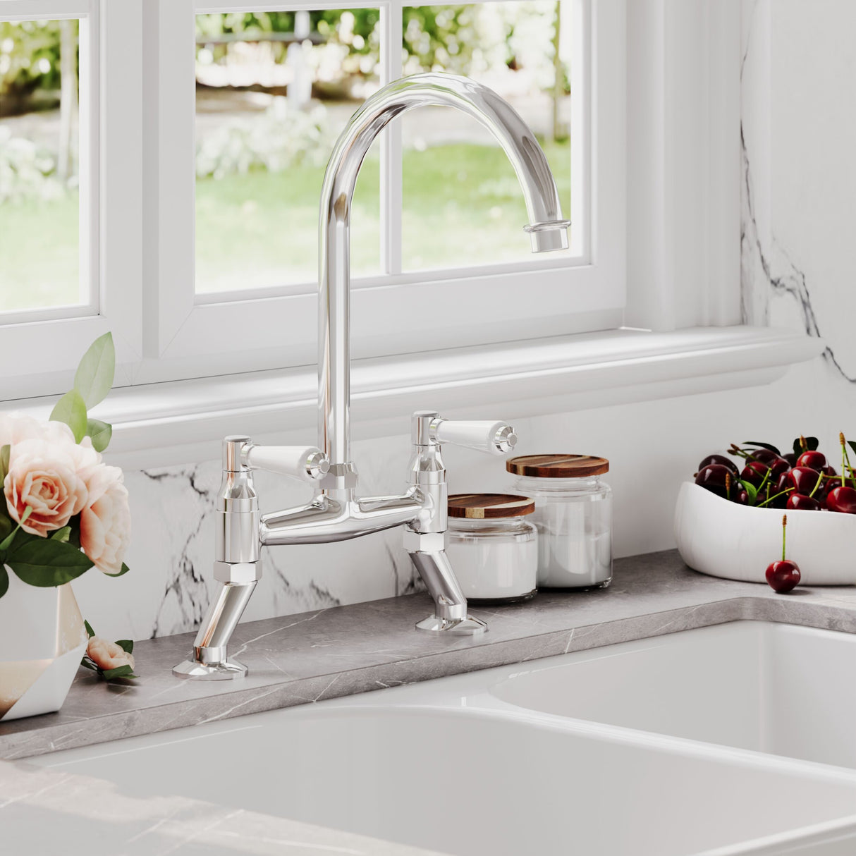 [BKT317B] Norbury Bridge Mixer Kitchen Tap - Crosshead or Lever Handles, Choice of Colour - Lifestyle 2