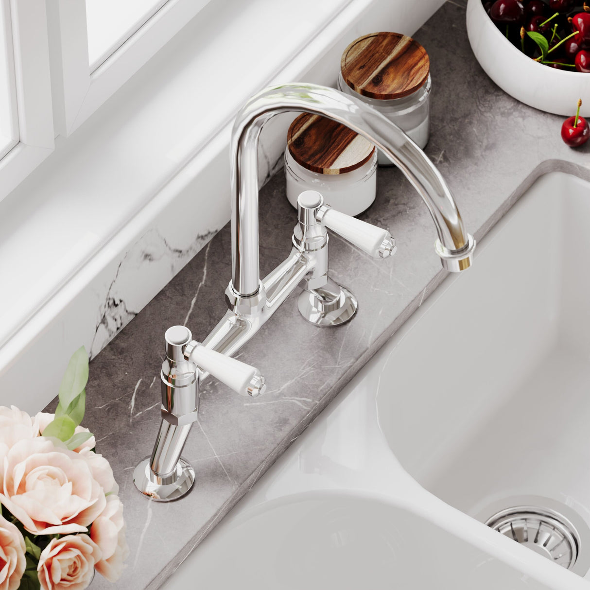 [BKT317B] Norbury Bridge Mixer Kitchen Tap - Crosshead or Lever Handles, Choice of Colour - Lifestyle 3