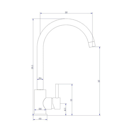 [BKT325B] Contemporary Round Single Lever Kitchen Tap - Chrome - Technical Drawing