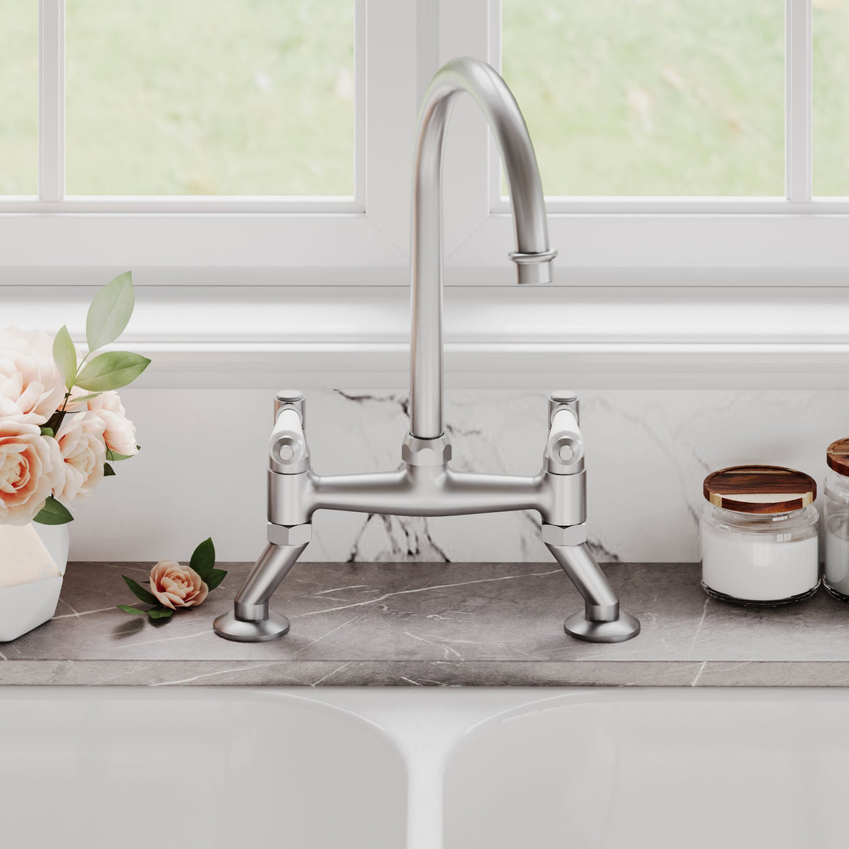 [BKT616] Norbury Bridge Mixer Kitchen Tap - Crosshead or Lever Handles, Choice of Colour - Lifestyle 1