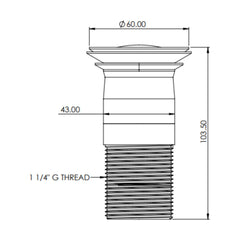 [BKT735] Modern Round Bathroom Click-Clack Unslotted Basin Waste without Overflow, Top Fix Installation, 103 x 60 x 104 mm - Choice of Colour - Technical Drawing