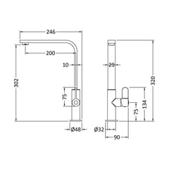 [BKTC405SL] Ipstones Kitchen Mono Mixer Tap - Single or Dual Lever, Choice of Colour - Technical Drawing