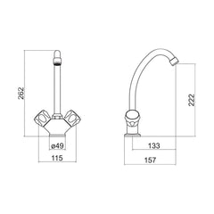 [BKTCLU04] Balterley Traditional Dual Handle Kitchen Sink Mixer Tap with Rounded Swan Neck Spout & Chrome Finish - Technical Drawing
