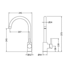 [BKTL305SL] Gratwich Kitchen Mono Mixer Tap - Single or Dual Lever, Choice of Colour - Technical Drawing