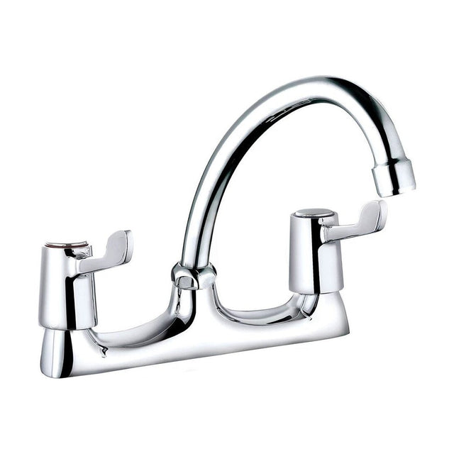 [BKTLEV06] Balterley Contemporary Dual Handle Lever Deck Mounted Sink Mixer Tap with Rounded Swivel Spout & Chrome Finish - Cutout