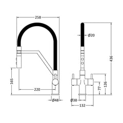[BKTR805DL] Haughton Kitchen Mono Mixer Tap - Single or Dual Lever, Choice of Colour - Technical Drawing
