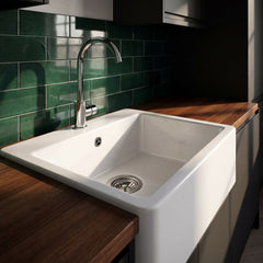 [BKW613R] 90mm Fireclay Kitchen Sink Basket Strainer Waste with Overflow - Multiple Colours Available - Lifestyle 2