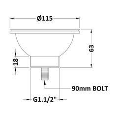 [BKW613] 90mm Fireclay Kitchen Sink Basket Strainer Waste - Multiple Colours Available - Technical Drawing