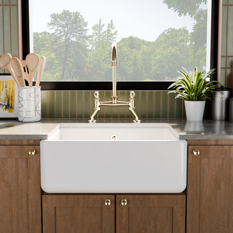 [BLBU17124] Traditional Single Bowl Fireclay Ceramic Butler Kitchen Sink with Overflow - 595mm - Lifestyle 1