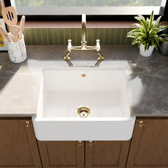 [BLBU17124] Traditional Single Bowl Fireclay Ceramic Butler Kitchen Sink with Overflow - 595mm - Lifestyle 2