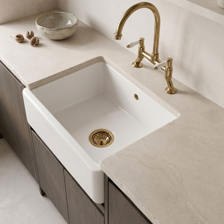[BLBU17124] Traditional Single Bowl Fireclay Ceramic Butler Kitchen Sink with Overflow - 595mm - Silo