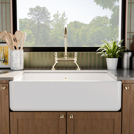[BLBU17132] Traditional Single Bowl Fireclay Ceramic Butler Kitchen Sink with Overflow - 795mm - Lifestyle 1