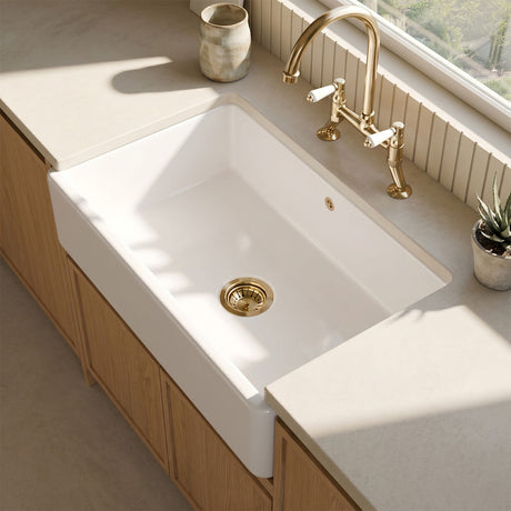 [BLBU17132] Traditional Single Bowl Fireclay Ceramic Butler Kitchen Sink with Overflow - 795mm - Silo