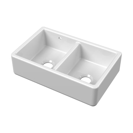 [BLBU171AS32D] Traditional Double Bowl Fireclay Ceramic Butler Kitchen Sink with Stepped Weir and Overflow - 795mm - Cutout