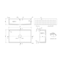 [BLBU18132] Fireclay Ceramic Kitchen Sink with Ledge - Choice of Design and Style - Technical Drawing