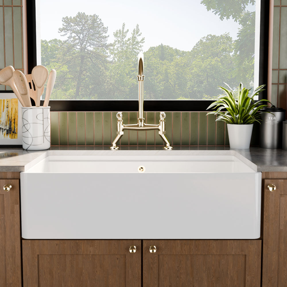 [BLBU18132] Fireclay Ceramic Kitchen Sink with Ledge - Choice of Design and Style - Lifestyle 1