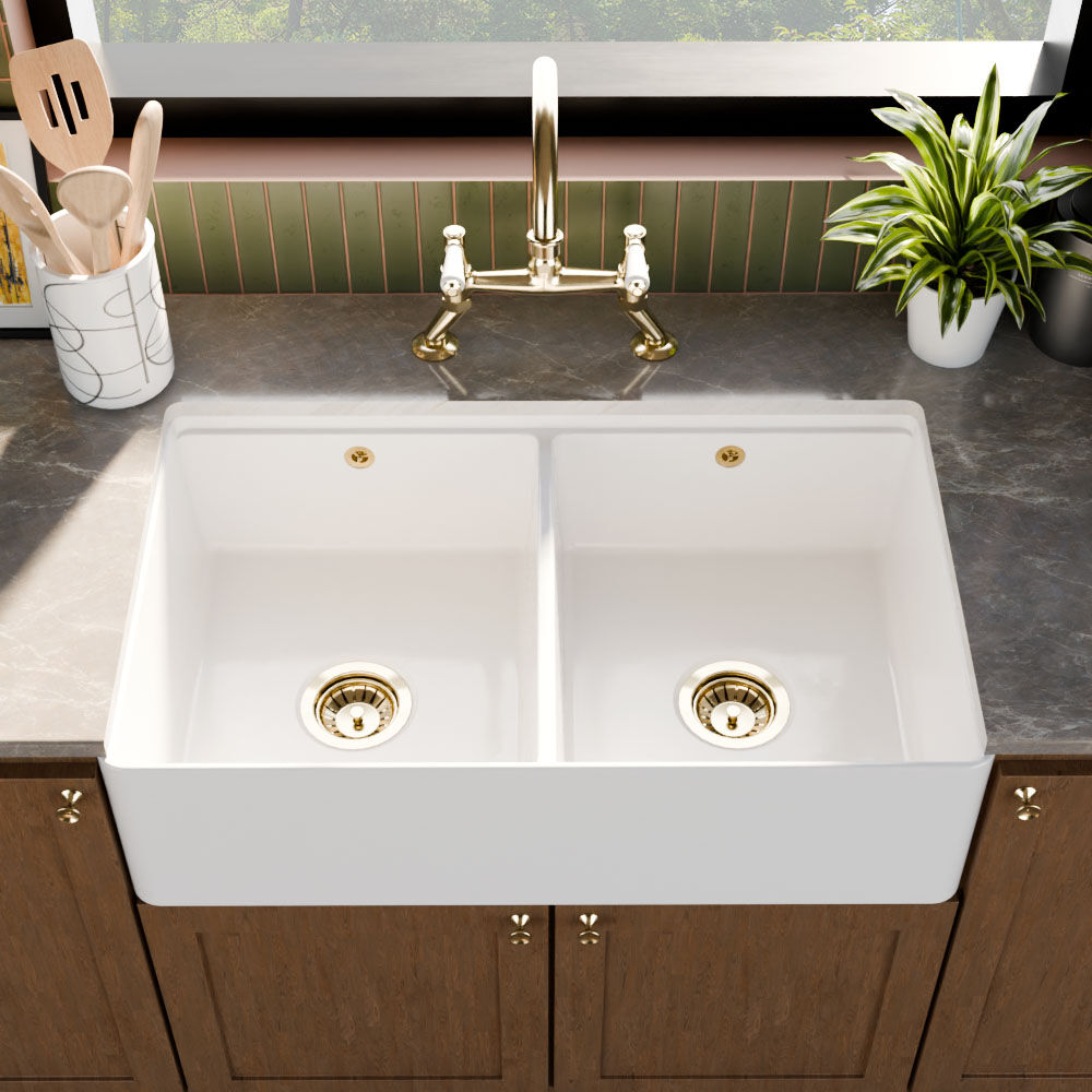 [BLBU181AF32D] Fireclay Ceramic Kitchen Sink with Ledge - Choice of Design and Style - Lifestyle 2