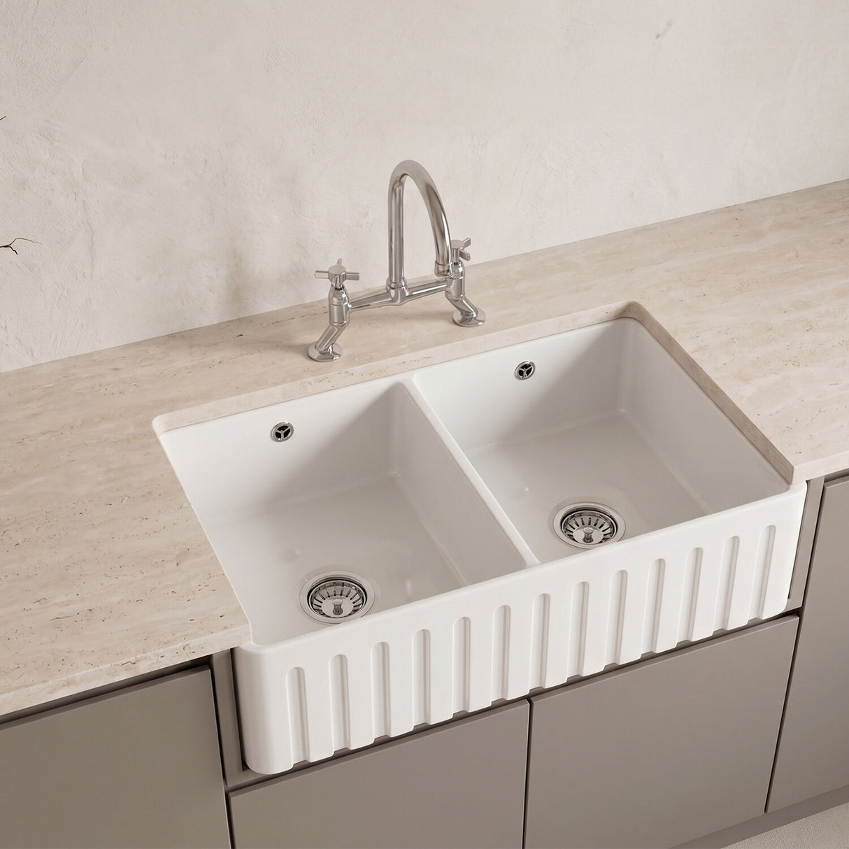 [BLBUF181AF32D] Fireclay Ceramic Kitchen Sink with Ledge - Choice of Design and Style - Silo