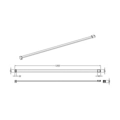 [BLFIX027] Contemporary Screen Support Bar Kit Wetroom Accessories, Choice of Colour - Technical Drawing