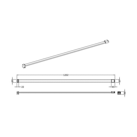 [BLFIX070] Balterley Wetroom Screen Support Bar (for use with 1950mm High Wetroom Screens) - Brushed Pewter - Technical Drawing