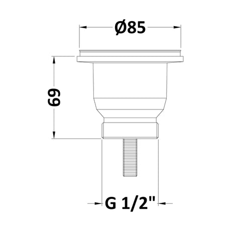 [BLFW313M] Traditional Mini Basket Strainer Waste, 85mm Diameter - Chrome - Technical Drawing