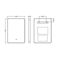[BLQ731] Quixhill Contemporary Inset Framed LED Touch Sensor Mirror with De-mister Pad, 700 x 500mm - Choice of Colour - Technical Drawing