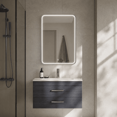 [BLQ733] Quixhill Contemporary Inset Framed LED Touch Sensor Mirror with De-mister Pad, 700 x 500mm - Choice of Colour - Lifestyle 1