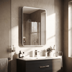 [BLQ733] Quixhill Contemporary Inset Framed LED Touch Sensor Mirror with De-mister Pad, 700 x 500mm - Choice of Colour - Lifestyle 2