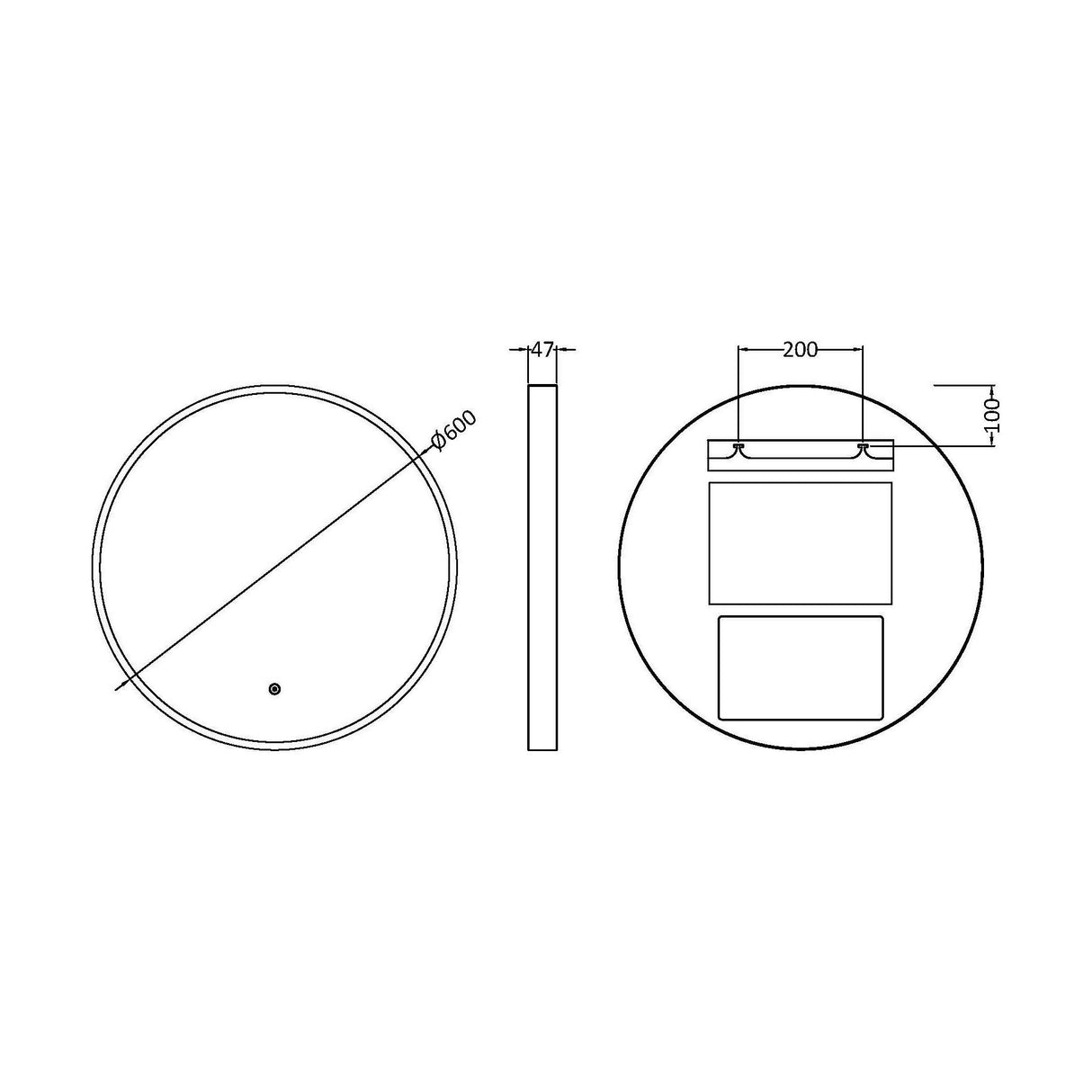 [BLQ741] Quixhill Contemporary Round Inset Framed LED Touch Sensor Mirror - Technical Drawing