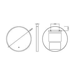 [BLQ741] Quixhill Contemporary Round Inset Framed LED Touch Sensor Mirror - Technical Drawing