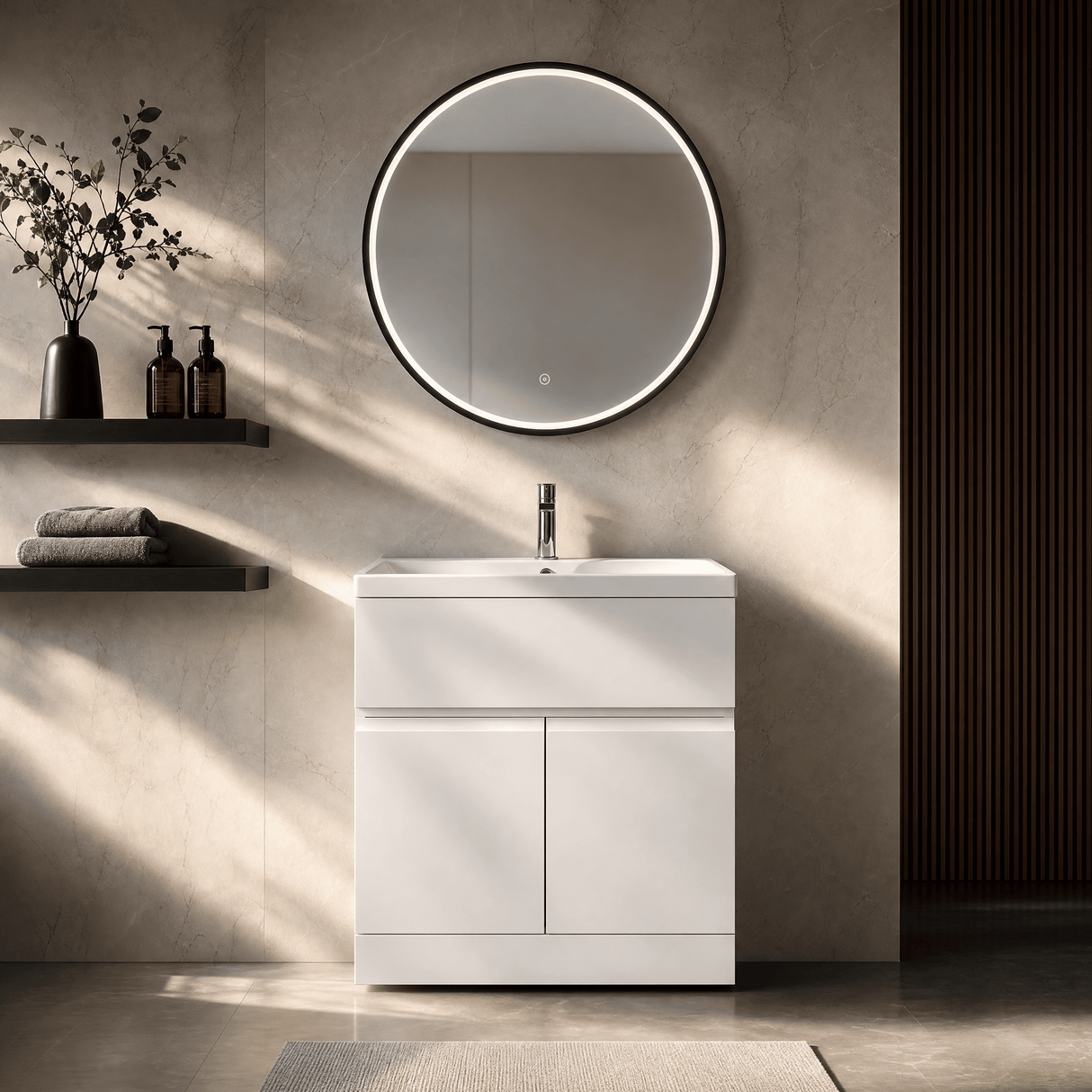 [BLQ741] Quixhill Contemporary Round Inset Framed LED Touch Sensor Mirror - Lifestyle 3
