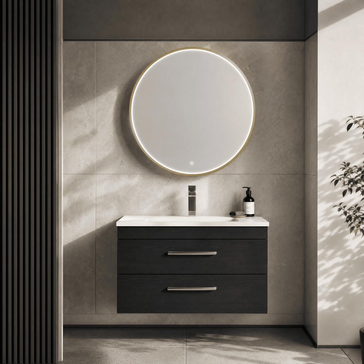 [BLQ742] Quixhill Contemporary Round Inset Framed LED Touch Sensor Mirror - Lifestyle 3