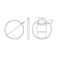 [BLQ743] Quixhill Contemporary Round Inset Framed LED Touch Sensor Mirror - Technical Drawing