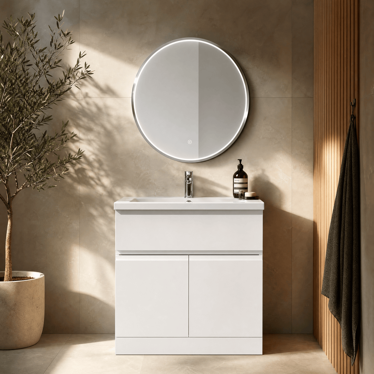 [BLQ743] Quixhill Contemporary Round Inset Framed LED Touch Sensor Mirror - Lifestyle 3