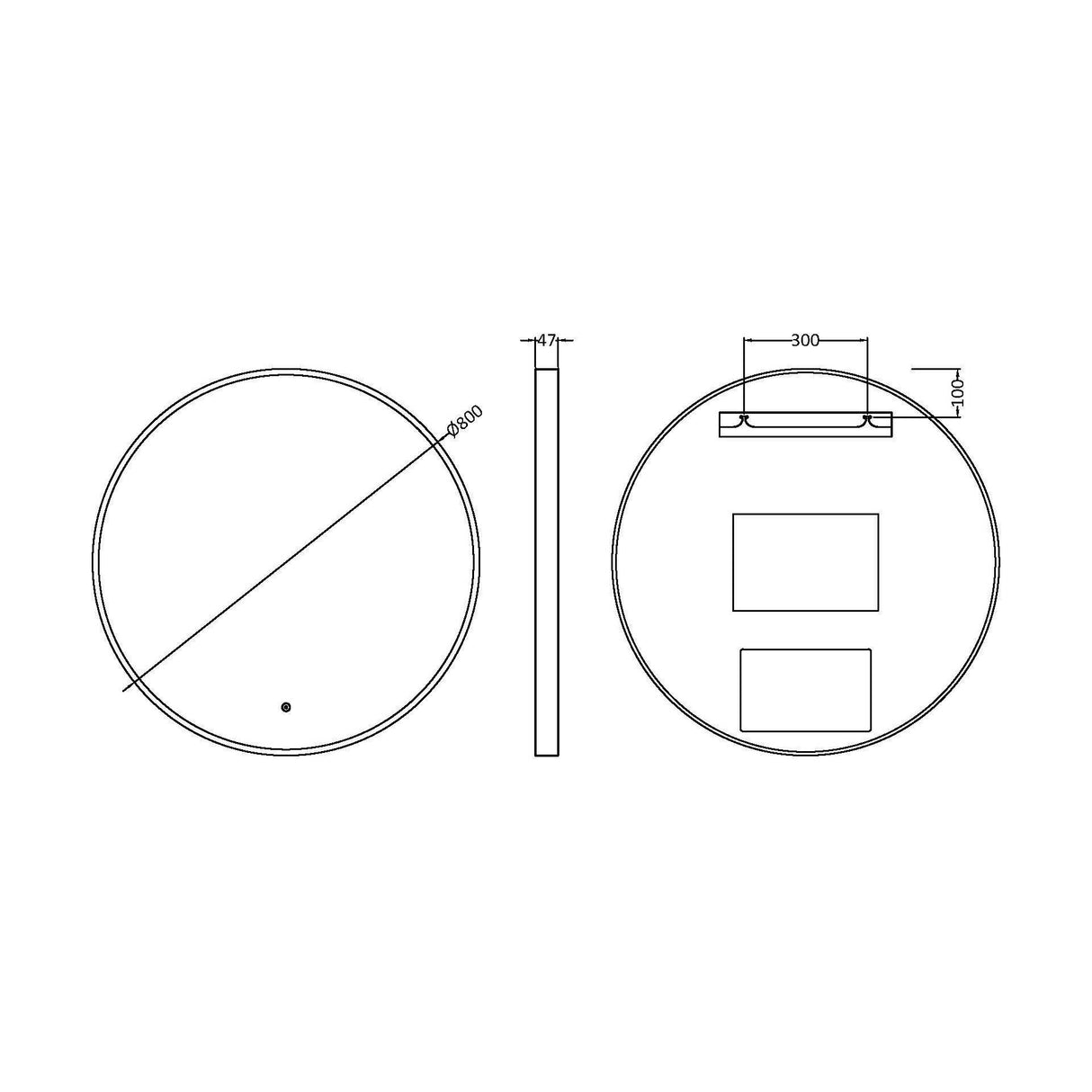 [BLQ751] Quixhill Contemporary Round Inset Framed LED Touch Sensor Mirror - Technical Drawing