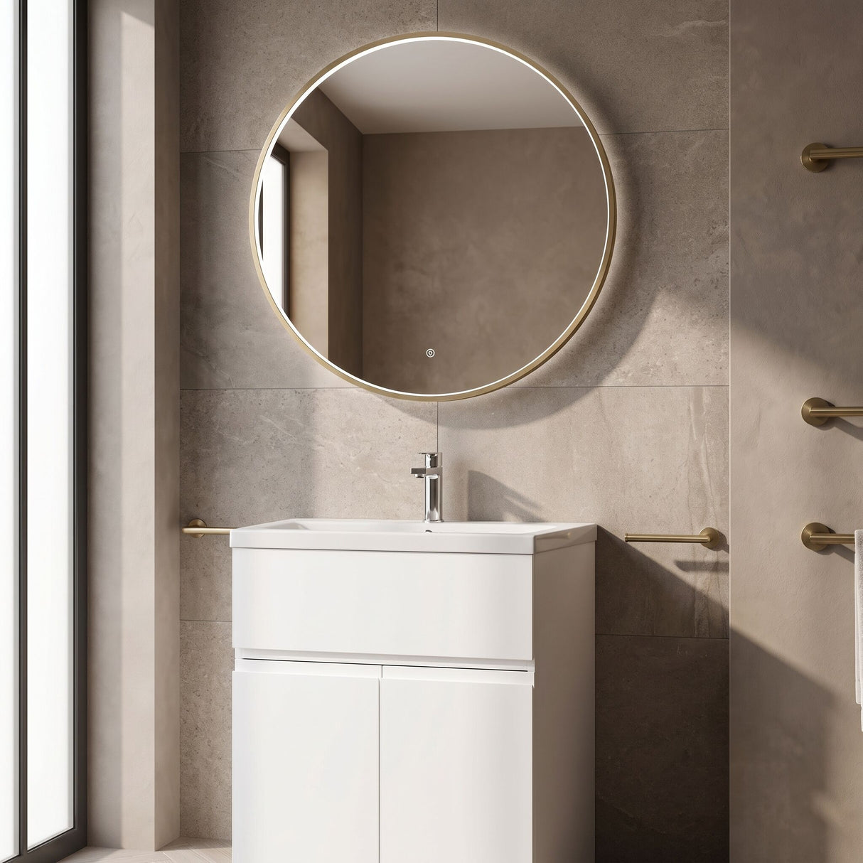 [BLQ752] Quixhill Contemporary Round Inset Framed LED Touch Sensor Mirror - Lifestyle 3
