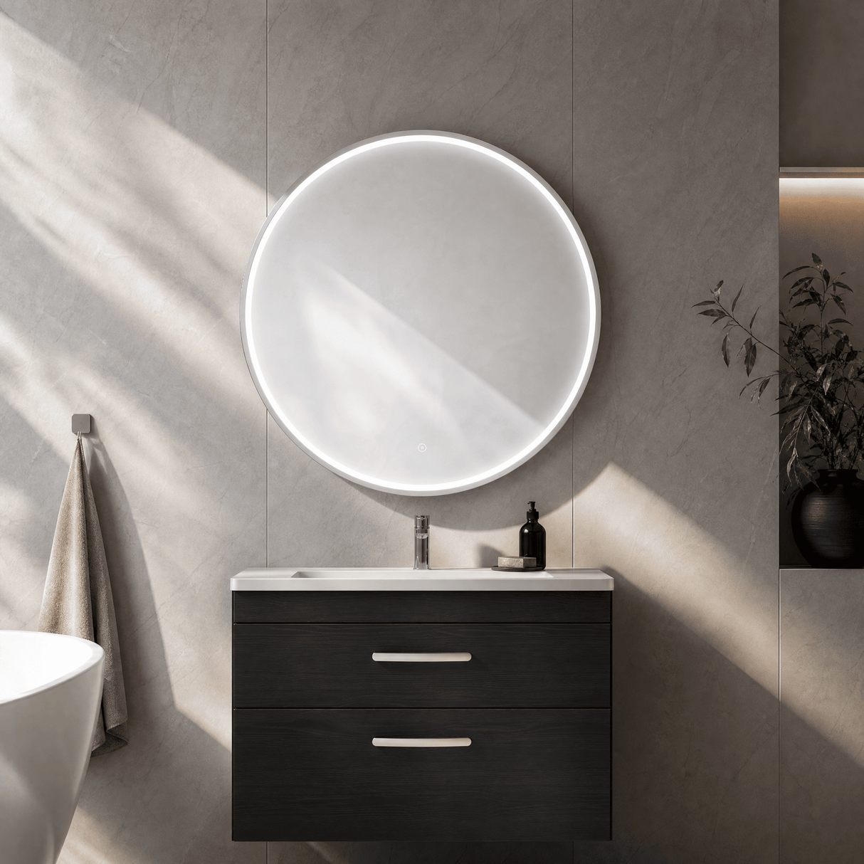 [BLQ753] Quixhill Contemporary Round Inset Framed LED Touch Sensor Mirror - Lifestyle 3