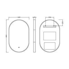 [BLQ762] Quixhill Contemporary Oval Inset Framed LED Touch Sensor Mirror - 800 x 500mm - Technical Drawing