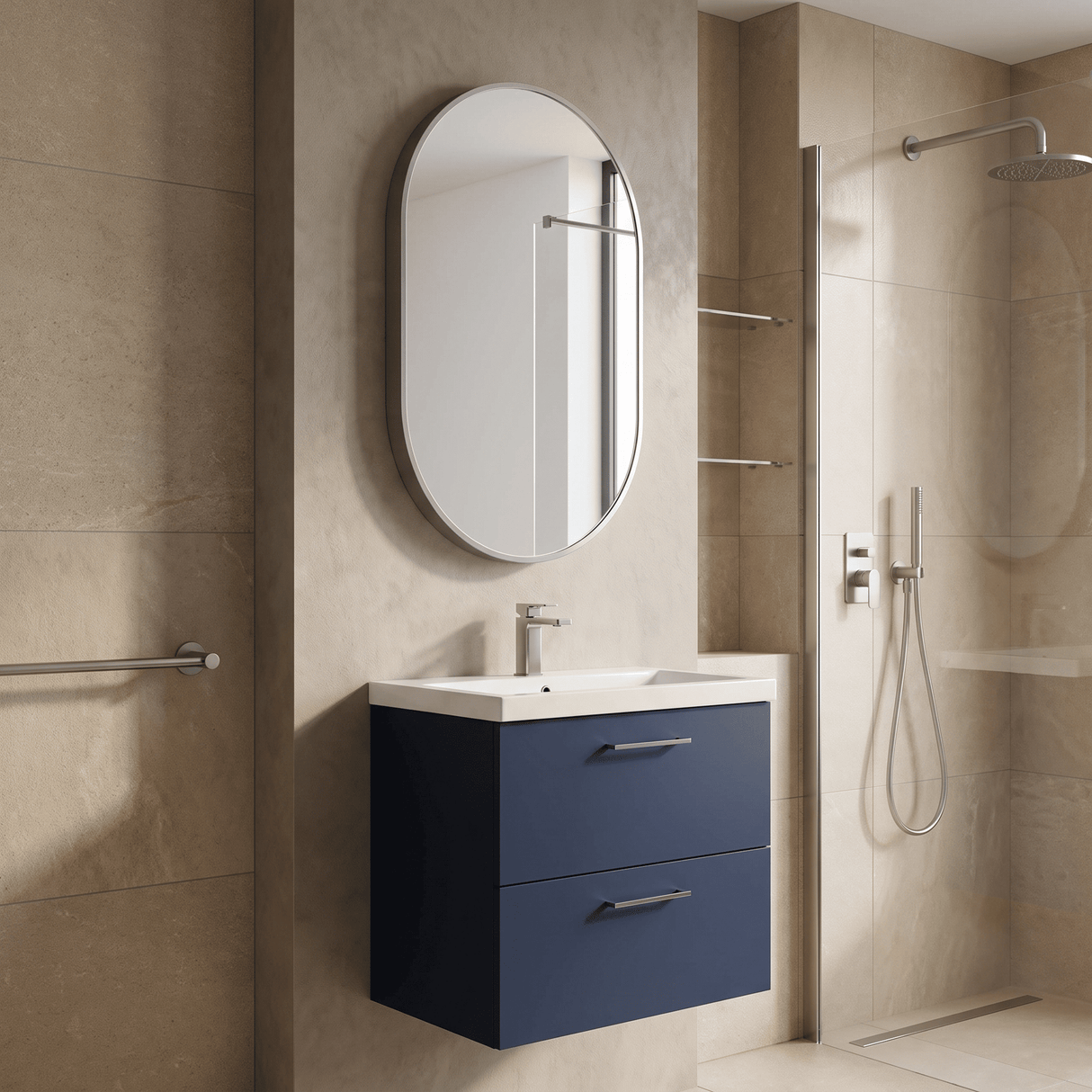 [BLQ763] Quixhill Contemporary Oval Inset Framed LED Touch Sensor Mirror - 800 x 500mm - Lifestyle 1