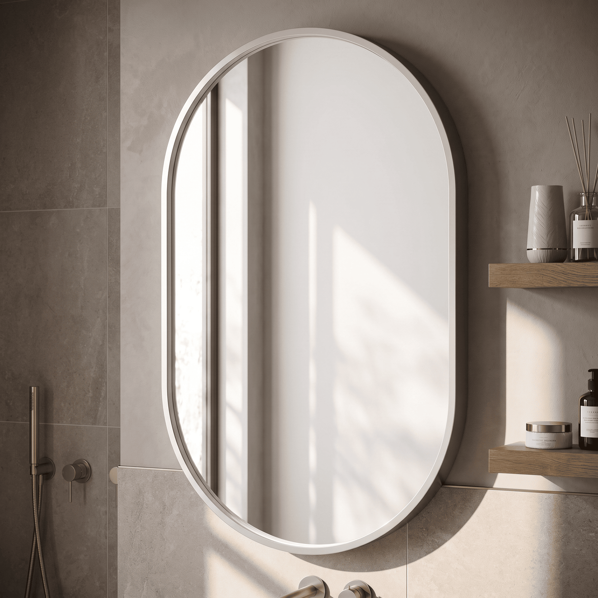 [BLQ763] Quixhill Contemporary Oval Inset Framed LED Touch Sensor Mirror - 800 x 500mm - Lifestyle 2