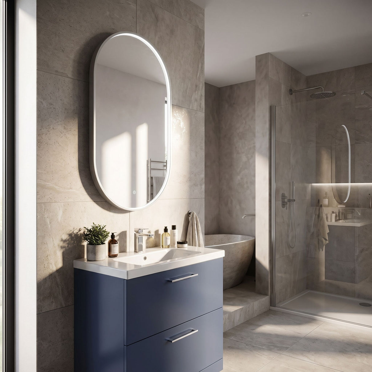 [BLQ763] Quixhill Contemporary Oval Inset Framed LED Touch Sensor Mirror - 800 x 500mm - Lifestyle 3