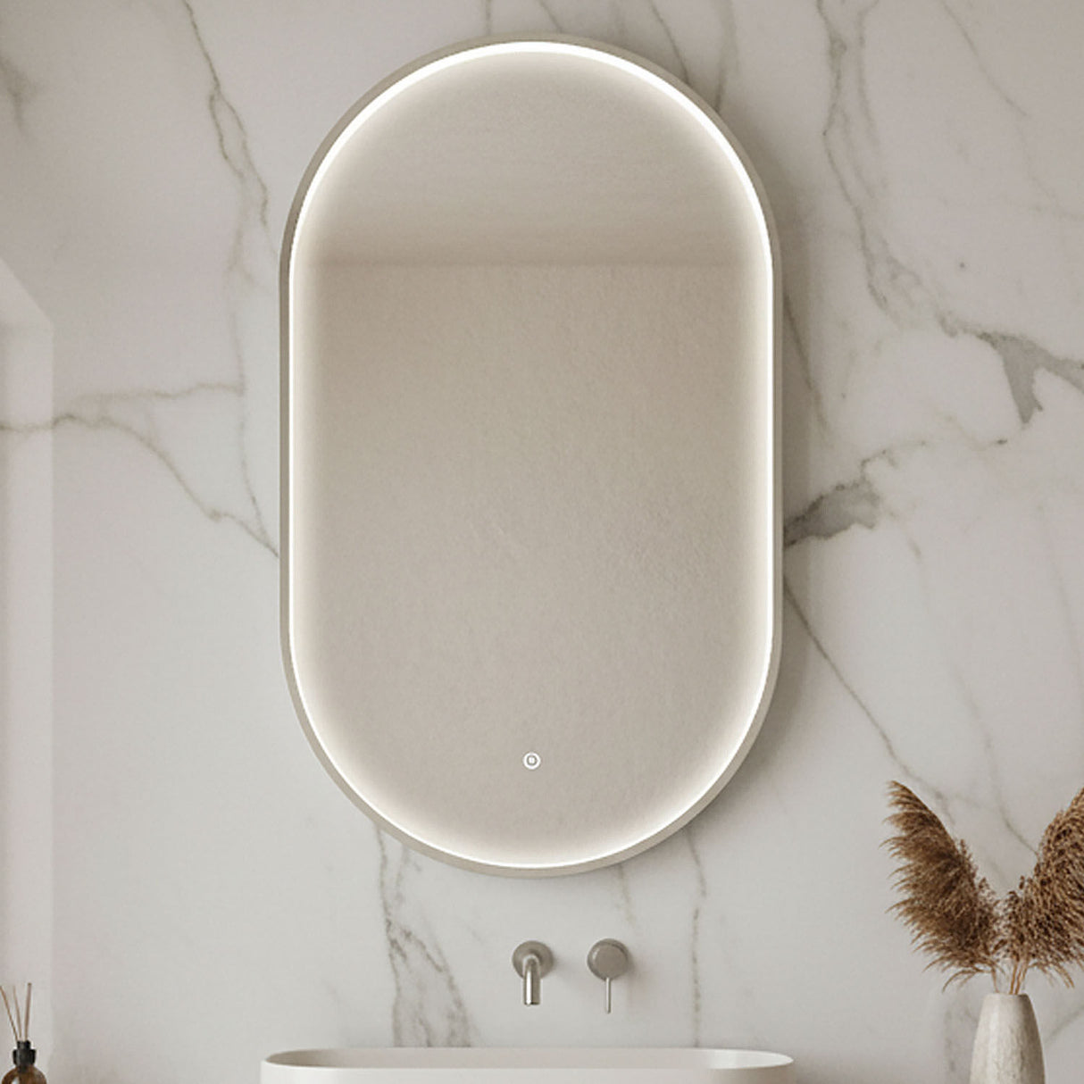 [BLQ763] Quixhill Contemporary Oval Inset Framed LED Touch Sensor Mirror - 800 x 500mm - Silo